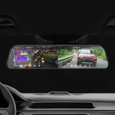 Backspegel Dashcam med främre och bakre kamera - 10" IPS-pekskärm, Full HD 1080P, som visar både fram- och bakbilder.